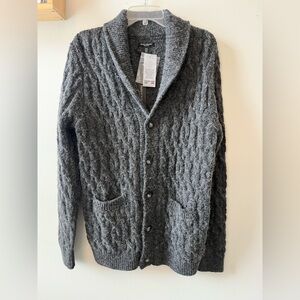 Paolo Mondo Wool Blend Cable Knit Men's Cardigan Size M Gray Shawl Collar